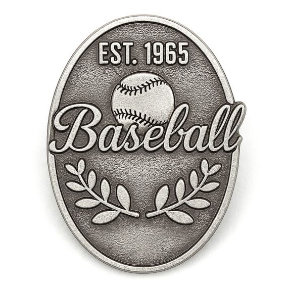 Custom antique silver baseball lapel pin, Est. 1965.